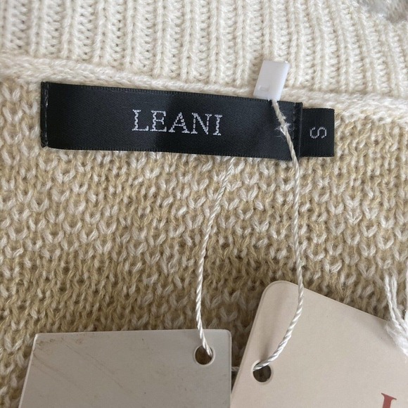 Leani Loose Knit Leopard Print Sweater Beige tan Size Small New - Picture 9 of 11